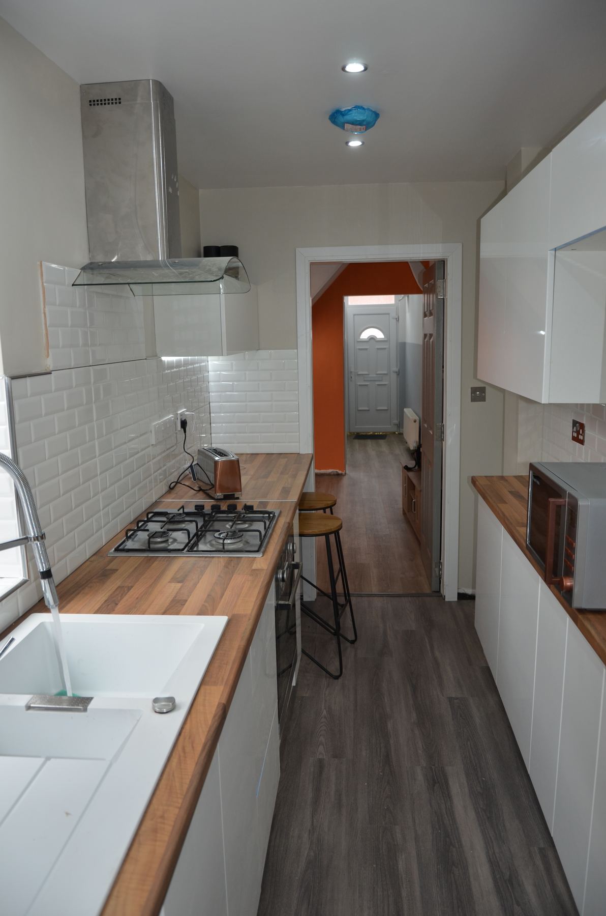 Long view through the refurbished kitchen