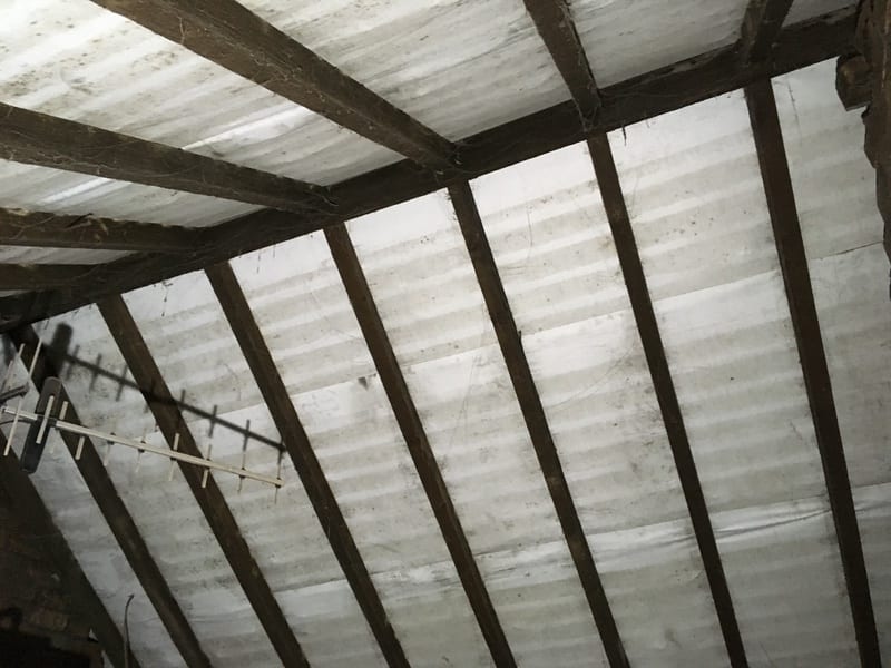 Roof timbers and membrane seen from inside the loft